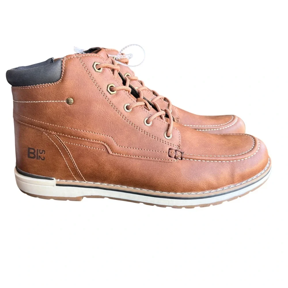 B-52 by Bullboxer Mens Cognac Brown Moc Toe Lace Up Side Zip Boots Size 11 NEW‎